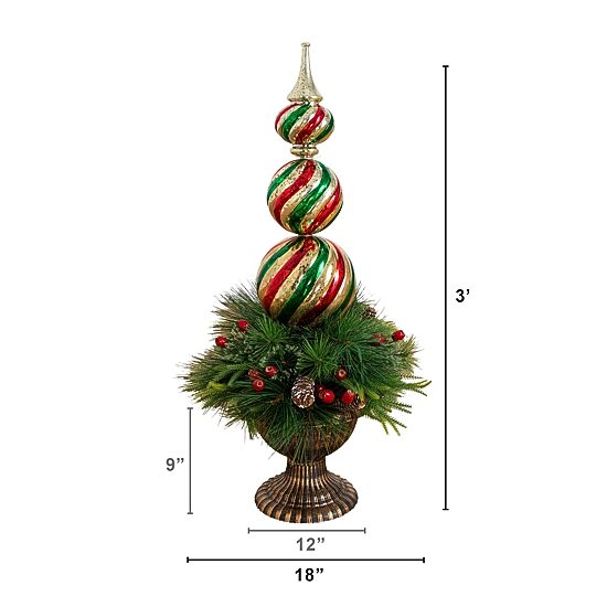 Nearly Natural 3ft Pre-Lit Pine/Berry Lighted Christmas Topiary