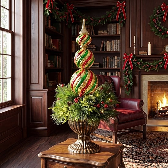 Nearly Natural 3ft Pre-Lit Pine/Berry Lighted Christmas Topiary