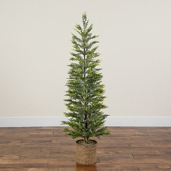 Nearly Natural 5ft Snowed Cypress 5 Foot Pre-Lit Pine Christmas Tree