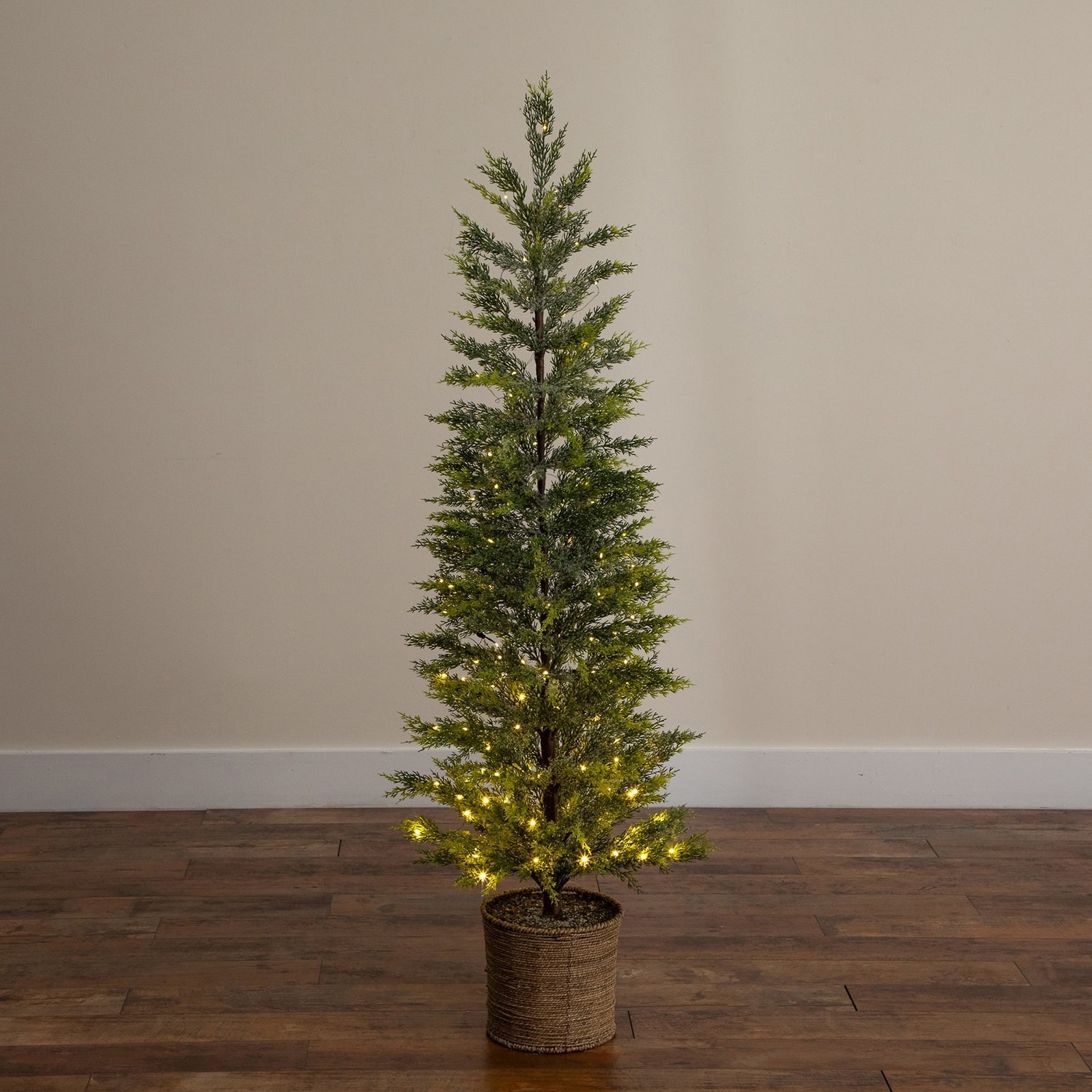Nearly Natural 5ft Snowed Cypress 5 Foot Pre-Lit Pine Christmas Tree