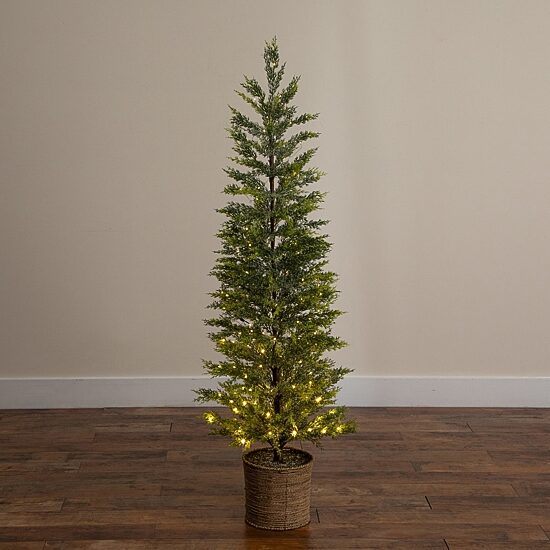 Nearly Natural 5ft Snowed Cypress 5 Foot Pre-Lit Pine Christmas Tree