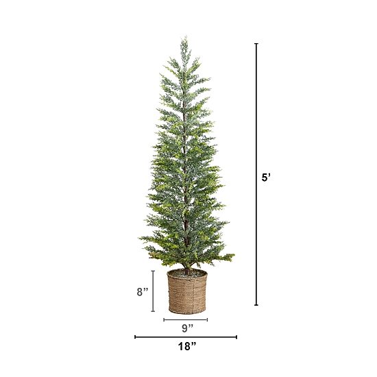 Nearly Natural 5ft Snowed Cypress 5 Foot Pre-Lit Pine Christmas Tree