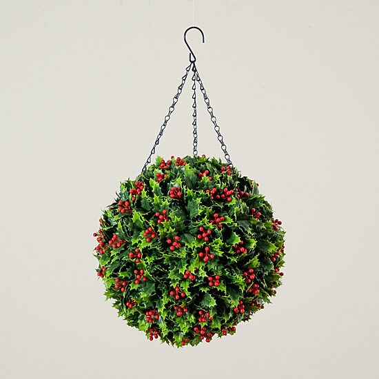 Nearly Natural 22" Holly Berry Hanging Ball Artificial Plant