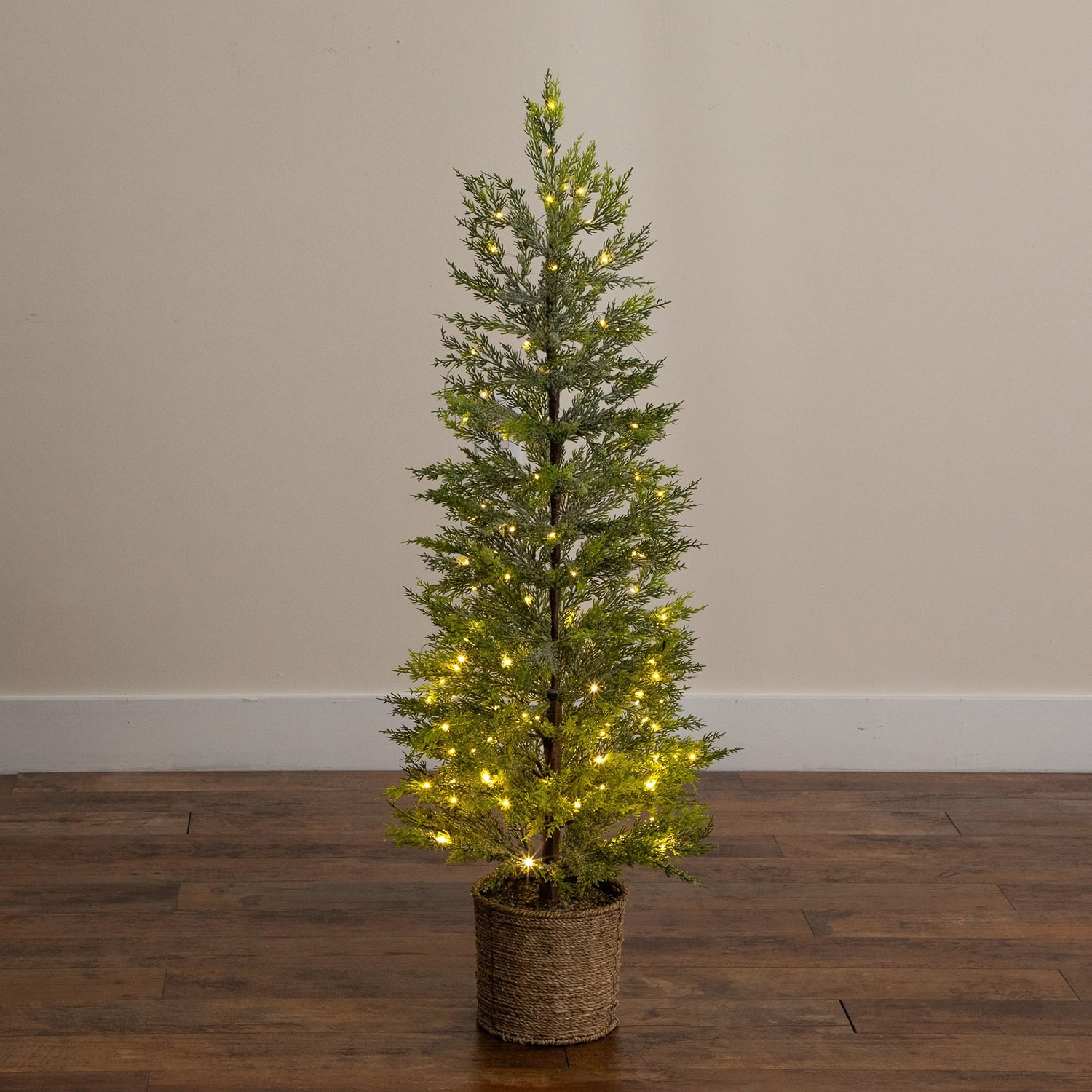 Nearly Natural 4ft Pre-Lit Snowed Cypress 4 Foot Pre-Lit Pine Christmas Tree