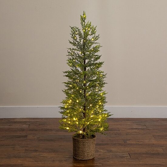 Nearly Natural 4ft Pre-Lit Snowed Cypress 4 Foot Pre-Lit Pine Christmas Tree