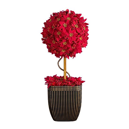 Nearly Natural 21" Pre-Lit Poinsettia Single Ball Lighted Christmas Topiary