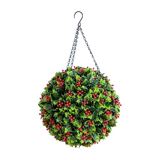 Nearly Natural 22" Holly Berry Hanging Ball Artificial Plant