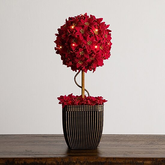 Nearly Natural 21" Pre-Lit Poinsettia Single Ball Lighted Christmas Topiary