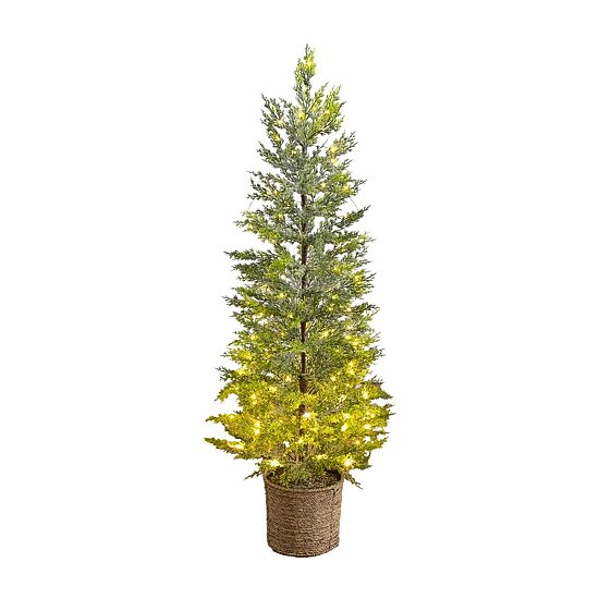 Nearly Natural 4ft Pre-Lit Snowed Cypress 4 Foot Pre-Lit Pine Christmas Tree