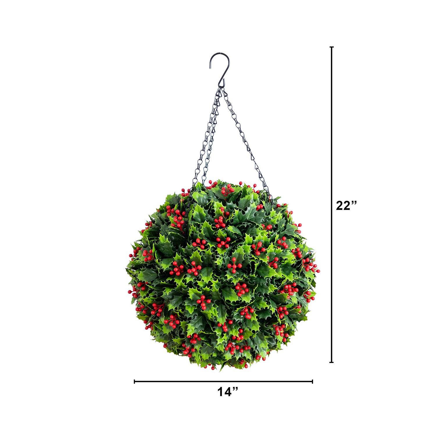 Nearly Natural 22" Holly Berry Hanging Ball Artificial Plant