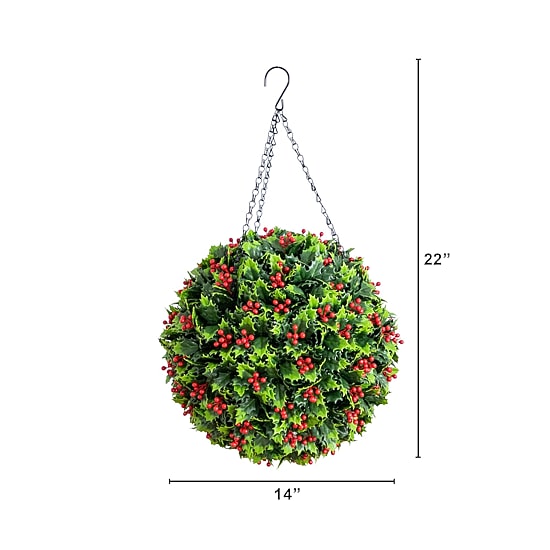 Nearly Natural 22" Holly Berry Hanging Ball Artificial Plant