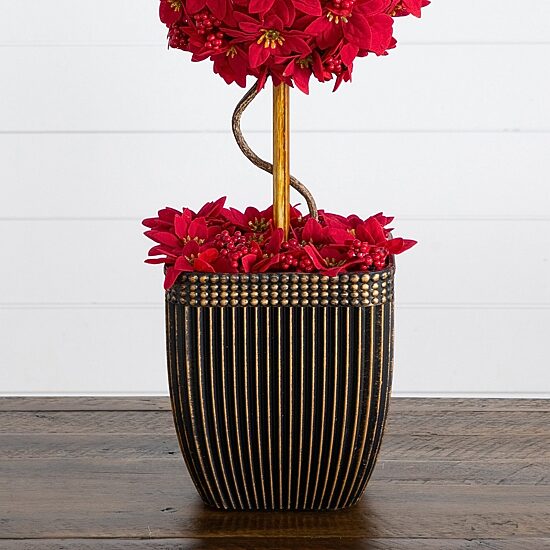 Nearly Natural 21" Pre-Lit Poinsettia Single Ball Lighted Christmas Topiary