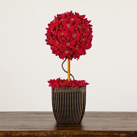Nearly Natural 21" Pre-Lit Poinsettia Single Ball Lighted Christmas Topiary