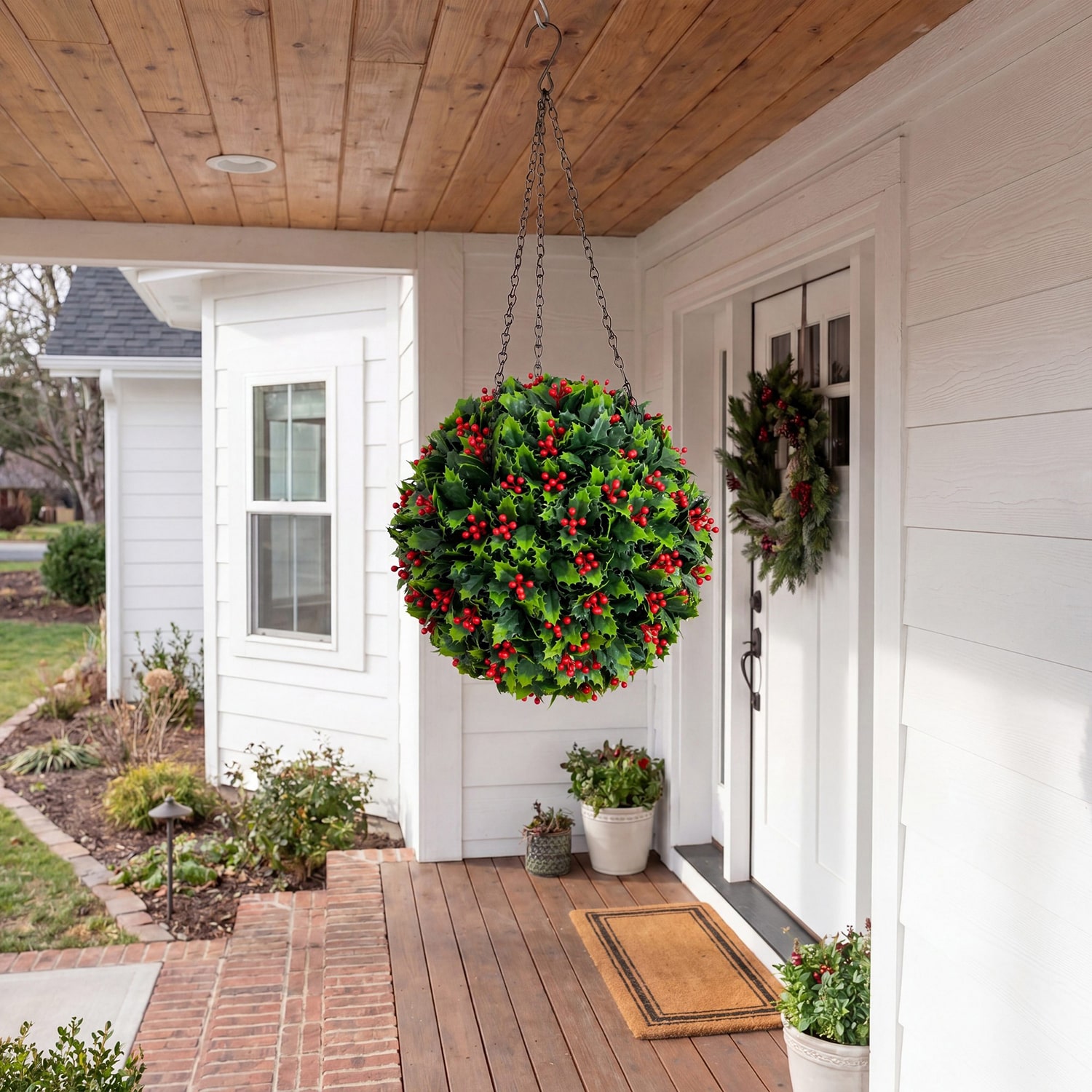 Nearly Natural 22" Holly Berry Hanging Ball Artificial Plant