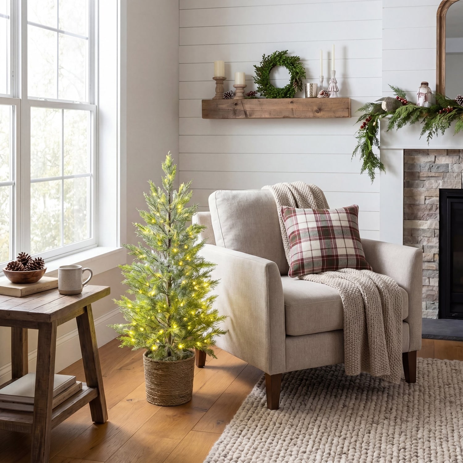 Nearly Natural 4ft Pre-Lit Snowed Cypress 4 Foot Pre-Lit Pine Christmas Tree