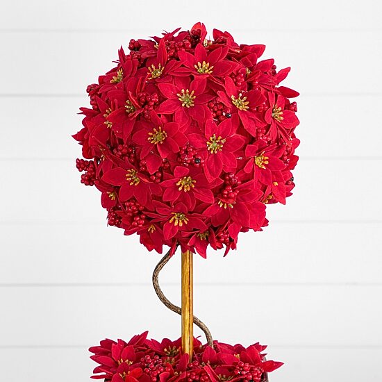Nearly Natural 21" Pre-Lit Poinsettia Single Ball Lighted Christmas Topiary