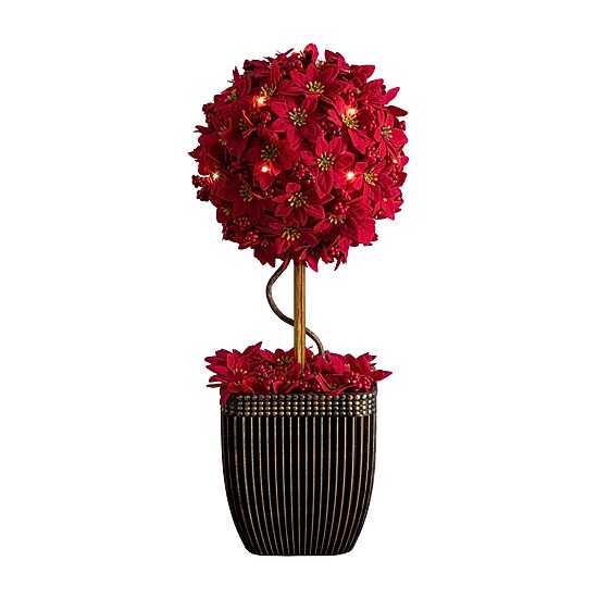Nearly Natural 21" Pre-Lit Poinsettia Single Ball Lighted Christmas Topiary
