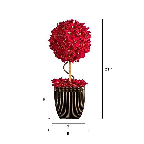 Nearly Natural 21" Pre-Lit Poinsettia Single Ball Lighted Christmas Topiary
