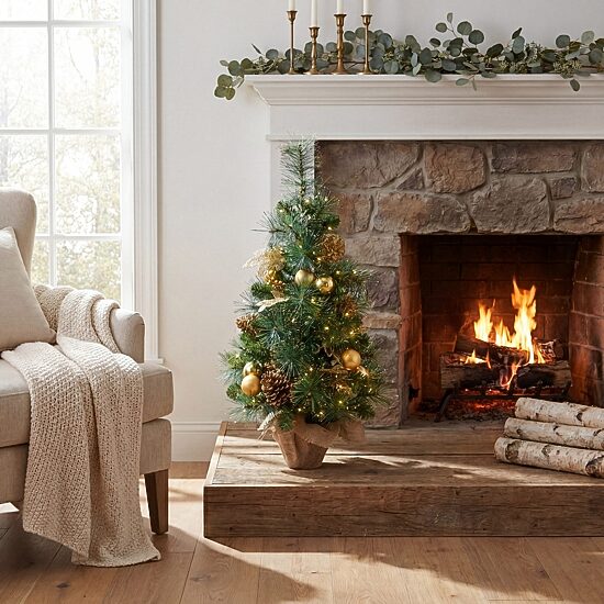Nearly Natural 3 Foot Pre-Lit Pine Christmas Tree