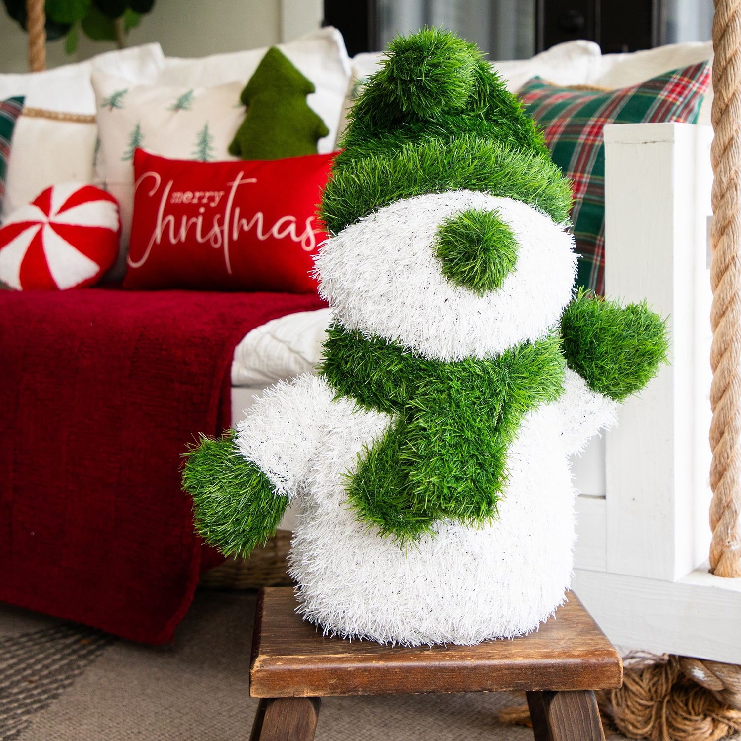 Nearly Natural 22"  Grass Garden Snowman Christmas Topiary