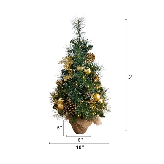 Nearly Natural 3 Foot Pre-Lit Pine Christmas Tree