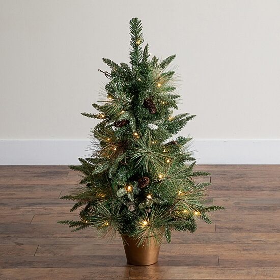 Nearly Natural 3ft Pre-Lit Snowed Mixed Pine 3 Foot Pre-Lit Pine Christmas Tree