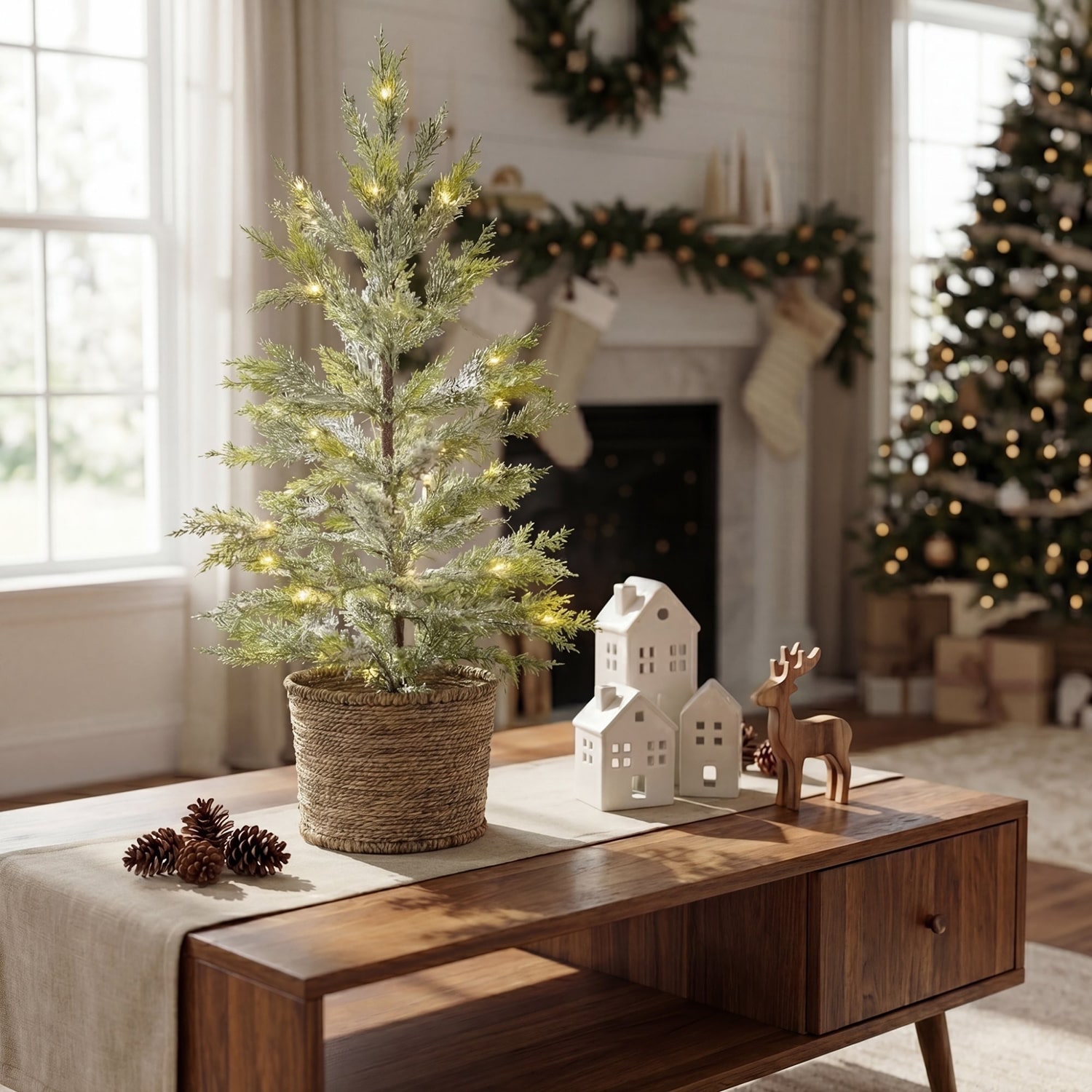 Nearly Natural 2ft Pre-Lit Snowed Cypress 2 Foot Pre-Lit Pine Christmas Tree
