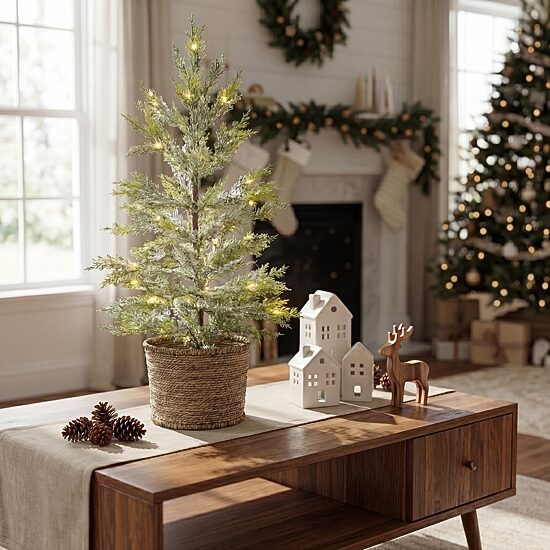 Nearly Natural 2ft Pre-Lit Snowed Cypress 2 Foot Pre-Lit Pine Christmas Tree