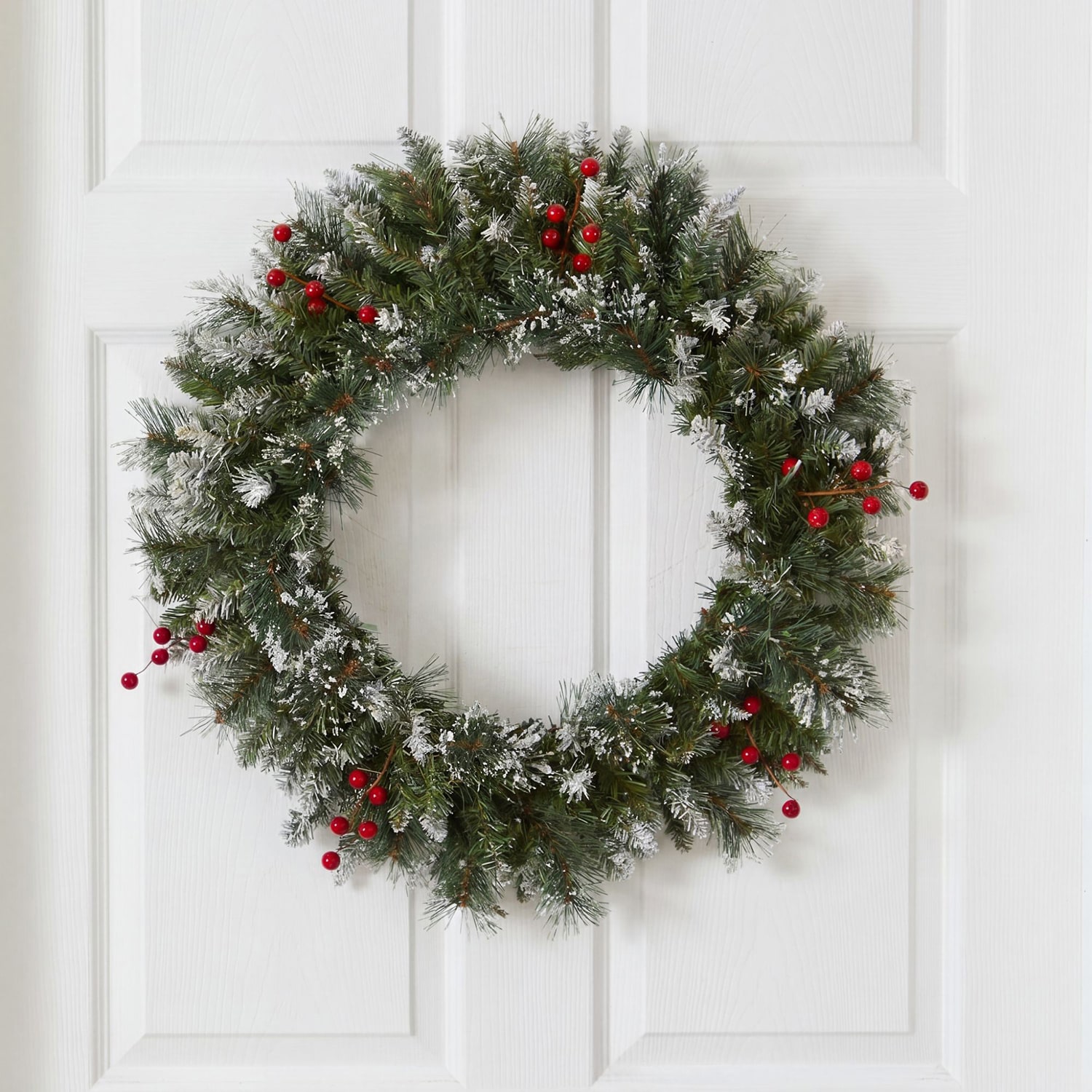 Nearly Natural 24" Frosted Swiss Pine Wreath