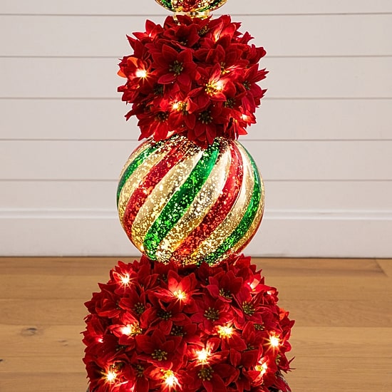 Nearly Natural 3ft Pre-Lit Poinsettia Lighted Christmas Topiary