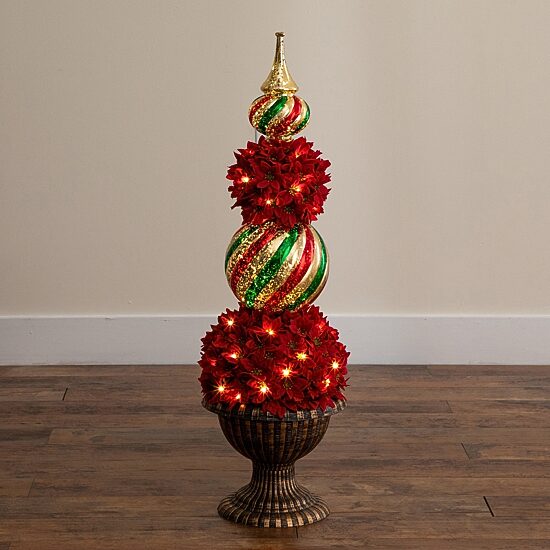 Nearly Natural 3ft Pre-Lit Poinsettia Lighted Christmas Topiary