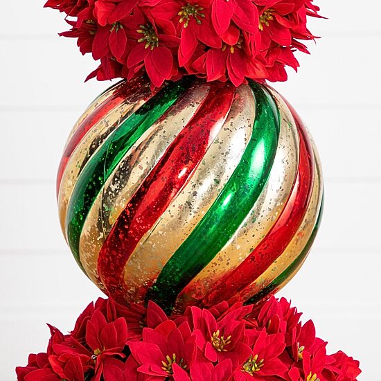 Nearly Natural 3ft Pre-Lit Poinsettia Lighted Christmas Topiary