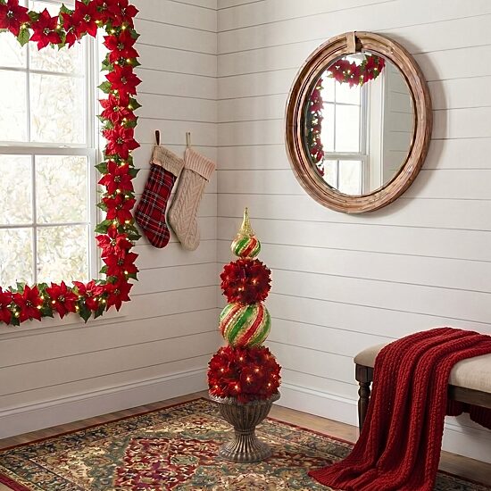 Nearly Natural 3ft Pre-Lit Poinsettia Lighted Christmas Topiary
