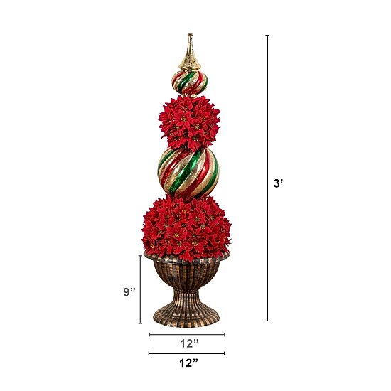 Nearly Natural 3ft Pre-Lit Poinsettia Lighted Christmas Topiary