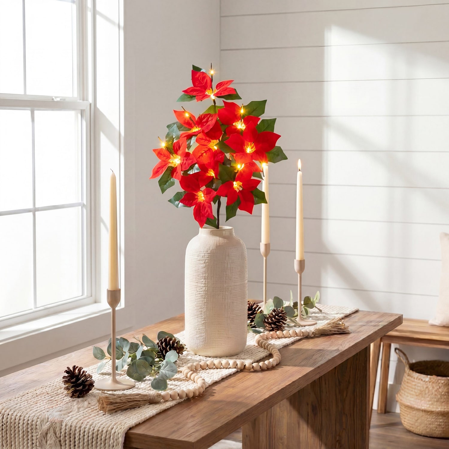 Nearly Natural 28" Pre-Lit Poinsettia Artificial Flowers