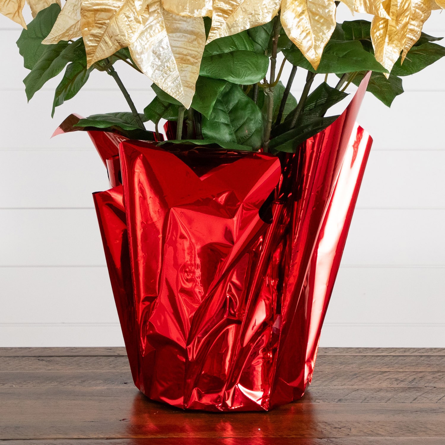 Nearly Natural 30" Grand Gold Velvet Poinsettia Floral Arrangement