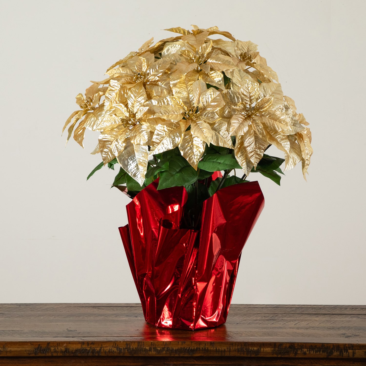 Nearly Natural 30" Grand Gold Velvet Poinsettia Floral Arrangement