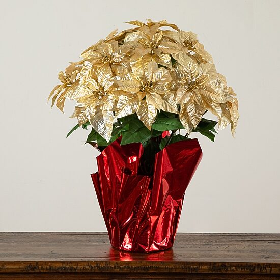 Nearly Natural 30" Grand Gold Velvet Poinsettia Floral Arrangement