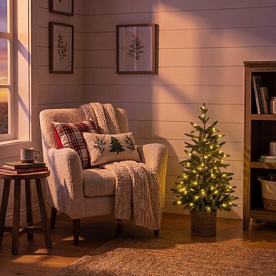 Nearly Natural 3 Foot Pre-Lit Pine Christmas Tree