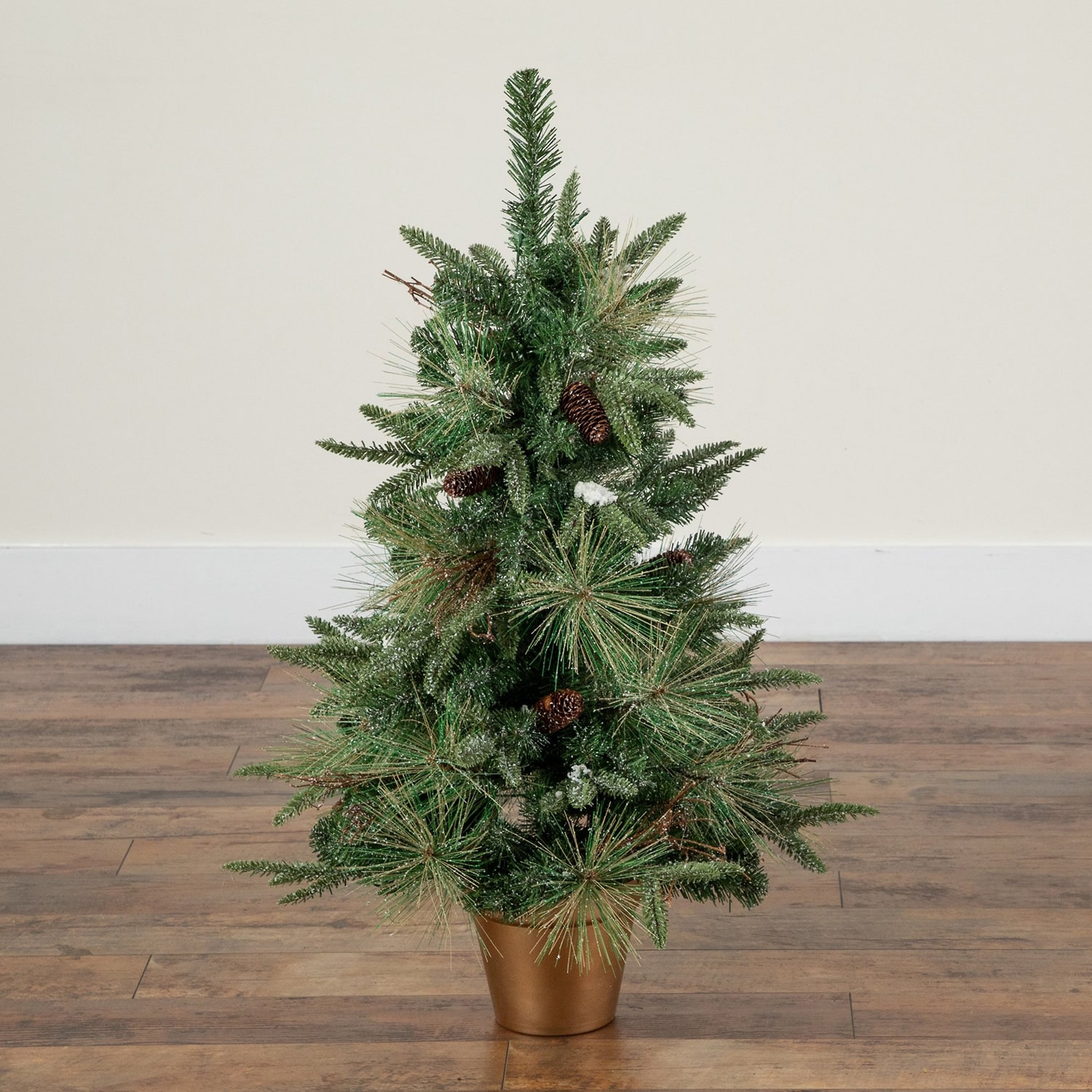 Nearly Natural 3ft Pre-Lit Snowed Mixed Pine 3 Foot Pre-Lit Pine Christmas Tree