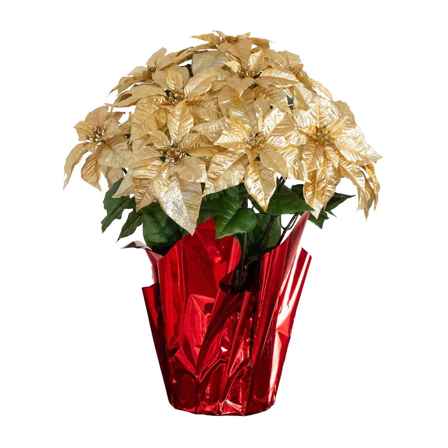 Nearly Natural 30" Grand Gold Velvet Poinsettia Floral Arrangement