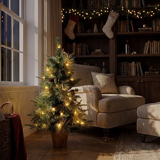 Nearly Natural 3ft Pre-Lit Snowed Mixed Pine 3 Foot Pre-Lit Pine Christmas Tree