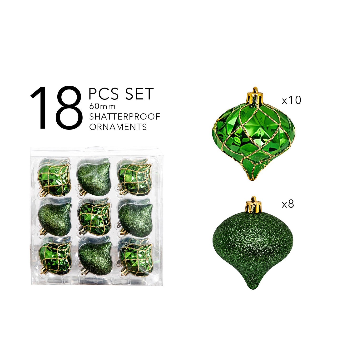 Nearly Natural Green And Gold Teardrop Shatterproof 18-pc. Christmas Ornament