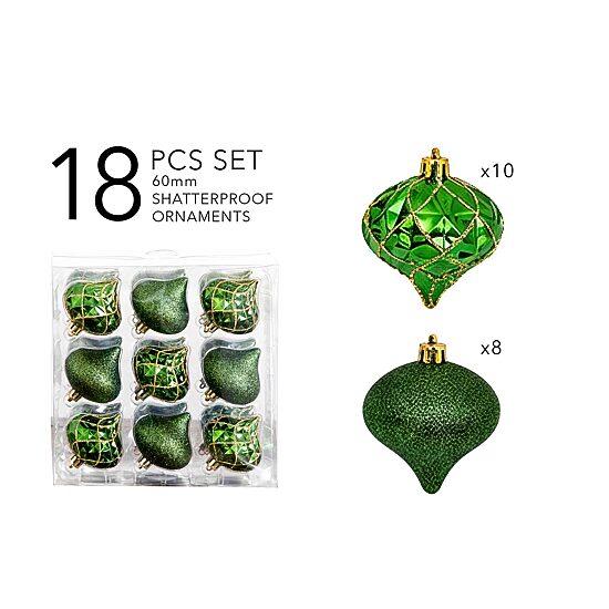 Nearly Natural Green And Gold Teardrop Shatterproof 18-pc. Christmas Ornament