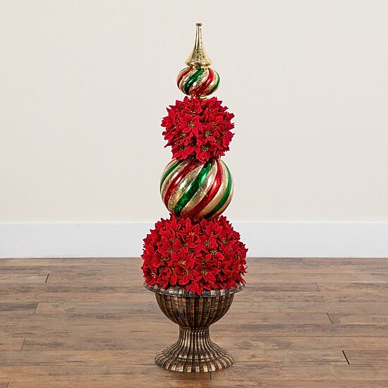 Nearly Natural 3ft Pre-Lit Poinsettia Lighted Christmas Topiary