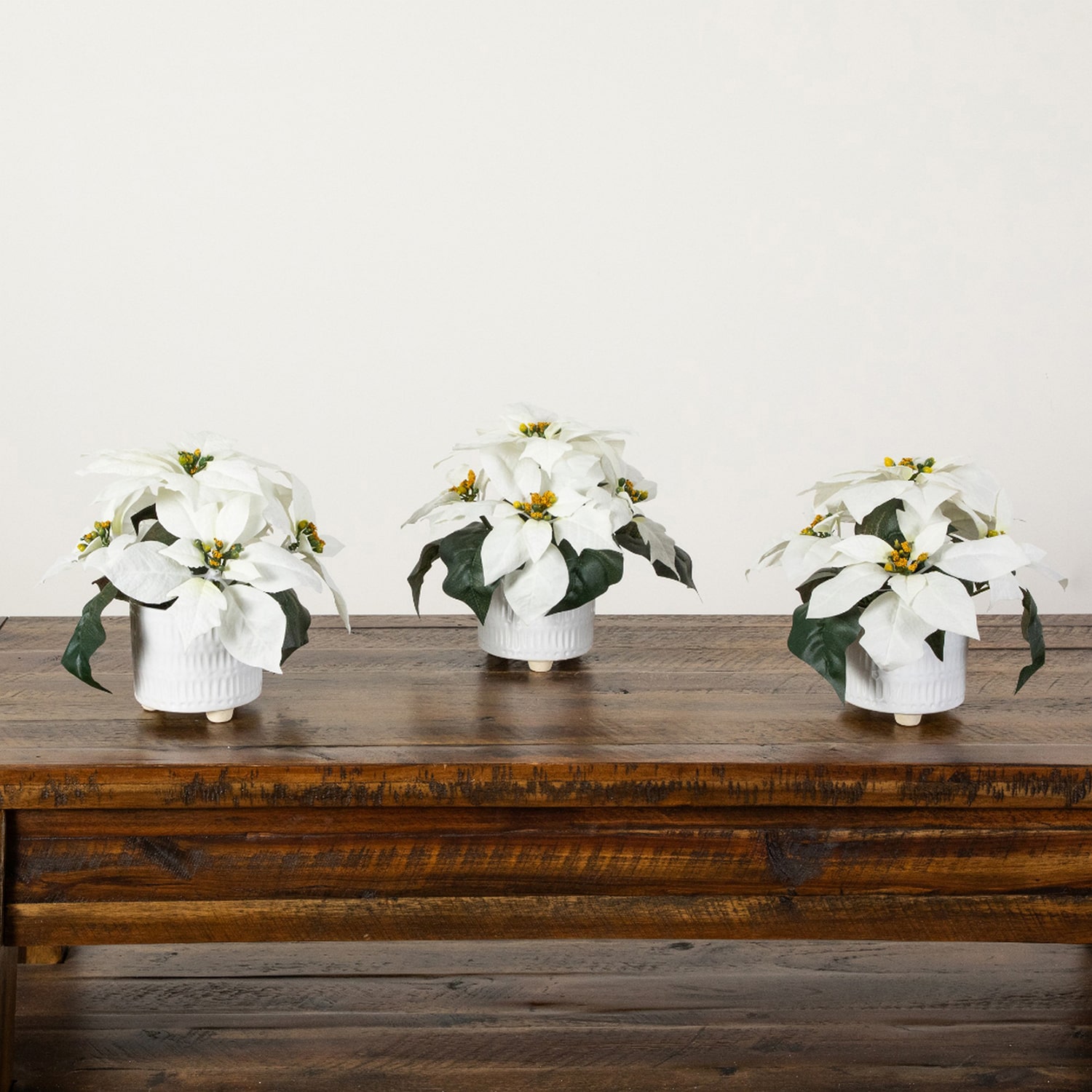 Nearly Natural 9" White Poinsettia 3-pc. Floral Arrangement