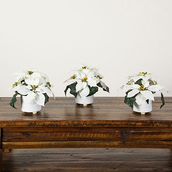 Nearly Natural 9" White Poinsettia 3-pc. Floral Arrangement