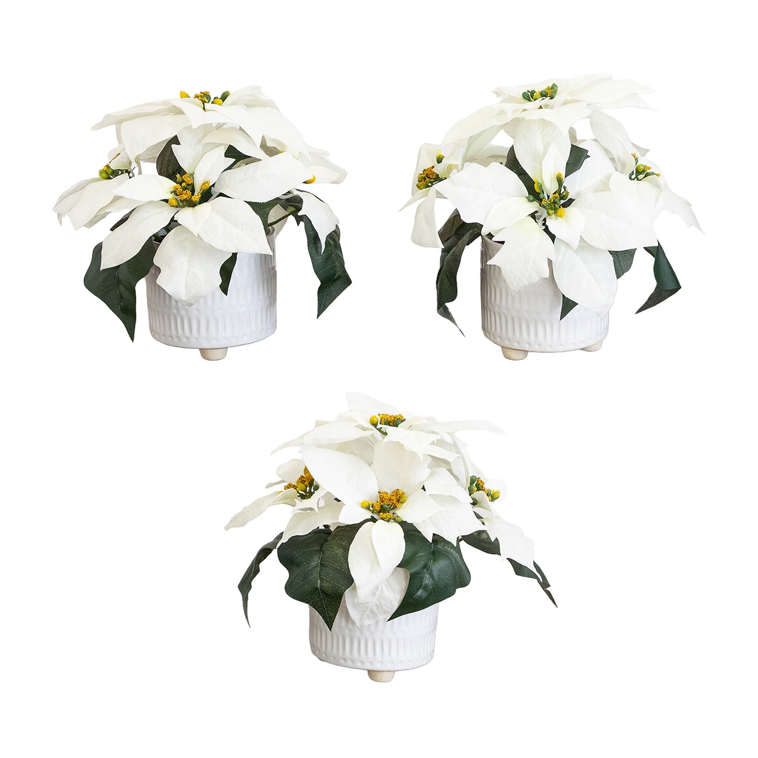 Nearly Natural 9" White Poinsettia 3-pc. Floral Arrangement