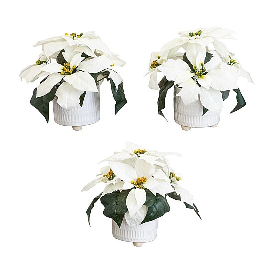 Nearly Natural 9" White Poinsettia 3-pc. Floral Arrangement
