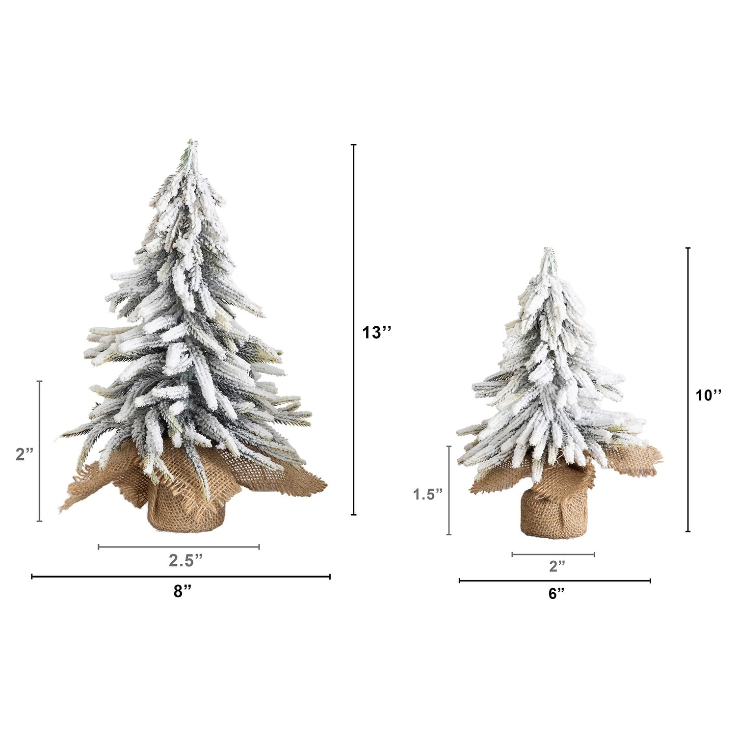 Nearly Natural 10" And 13" Mini Flocked 1 Foot Pine Christmas Tree
